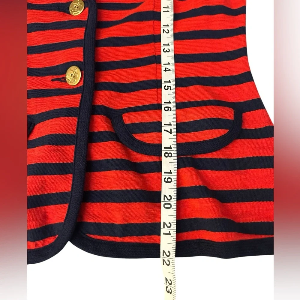 CAbi Au Revoir Yacht Club Red Blue Striped Nautical Blazer Gold Buttons XS‎